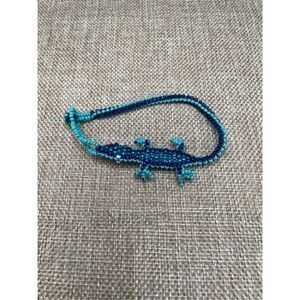Artisan Beaded Aligator Bracelet Handmade Reversible Blue Green Beads